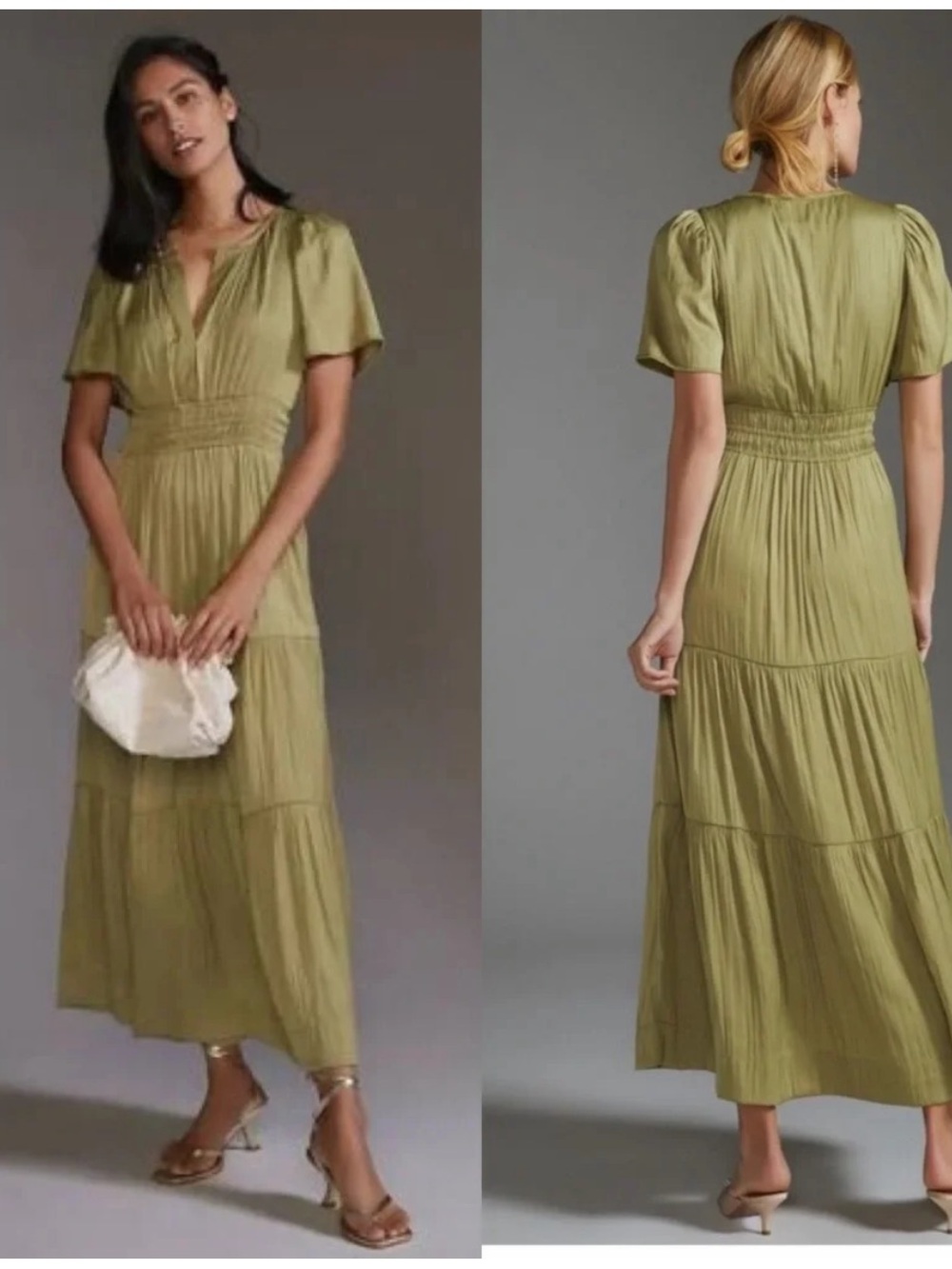 Anthropologie Sage Green Tiered Midi Dress